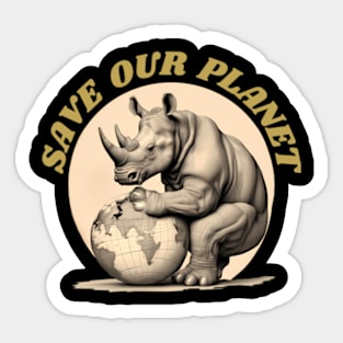 Save Our Planet Endangered Rhinoceros With Globe Sticker